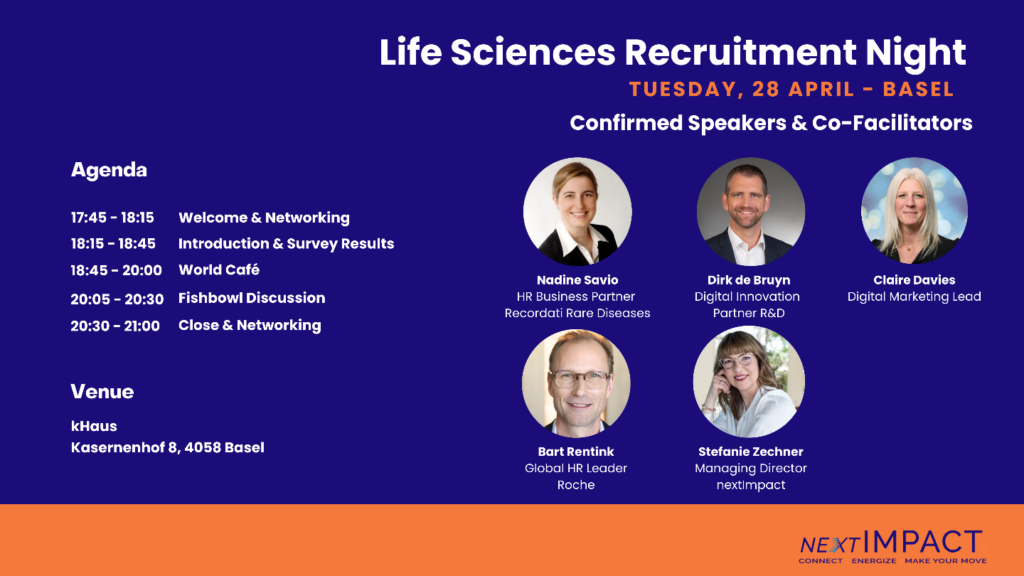 Recruitment Night event advert details photos of 5 speakers.